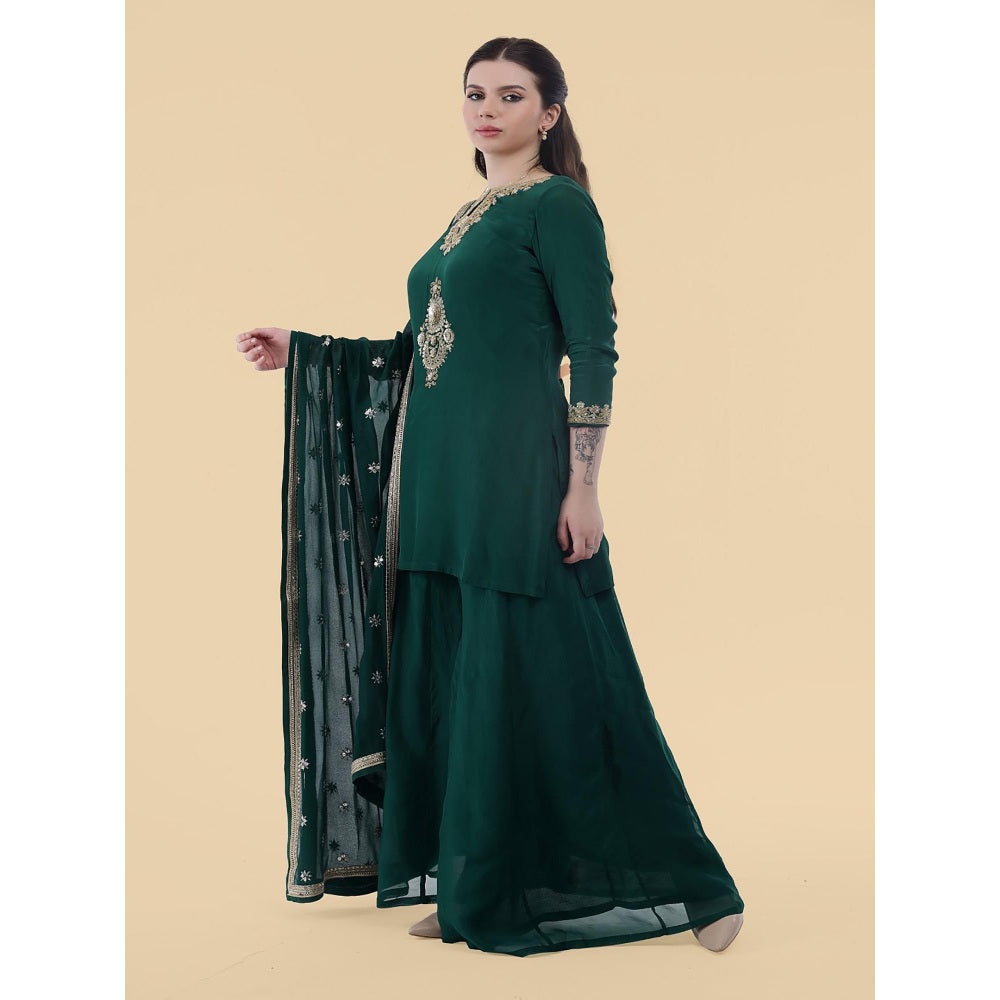 MILU MADAN Green Crepe Kurti with Sharara and Dupatta