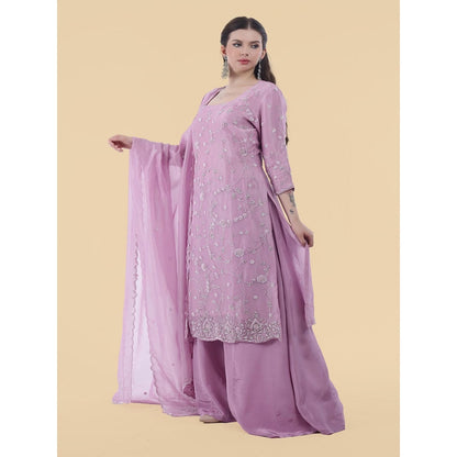 MILU MADAN Lavender Crepe Tissue Kurta with Palazzo and Dupatta