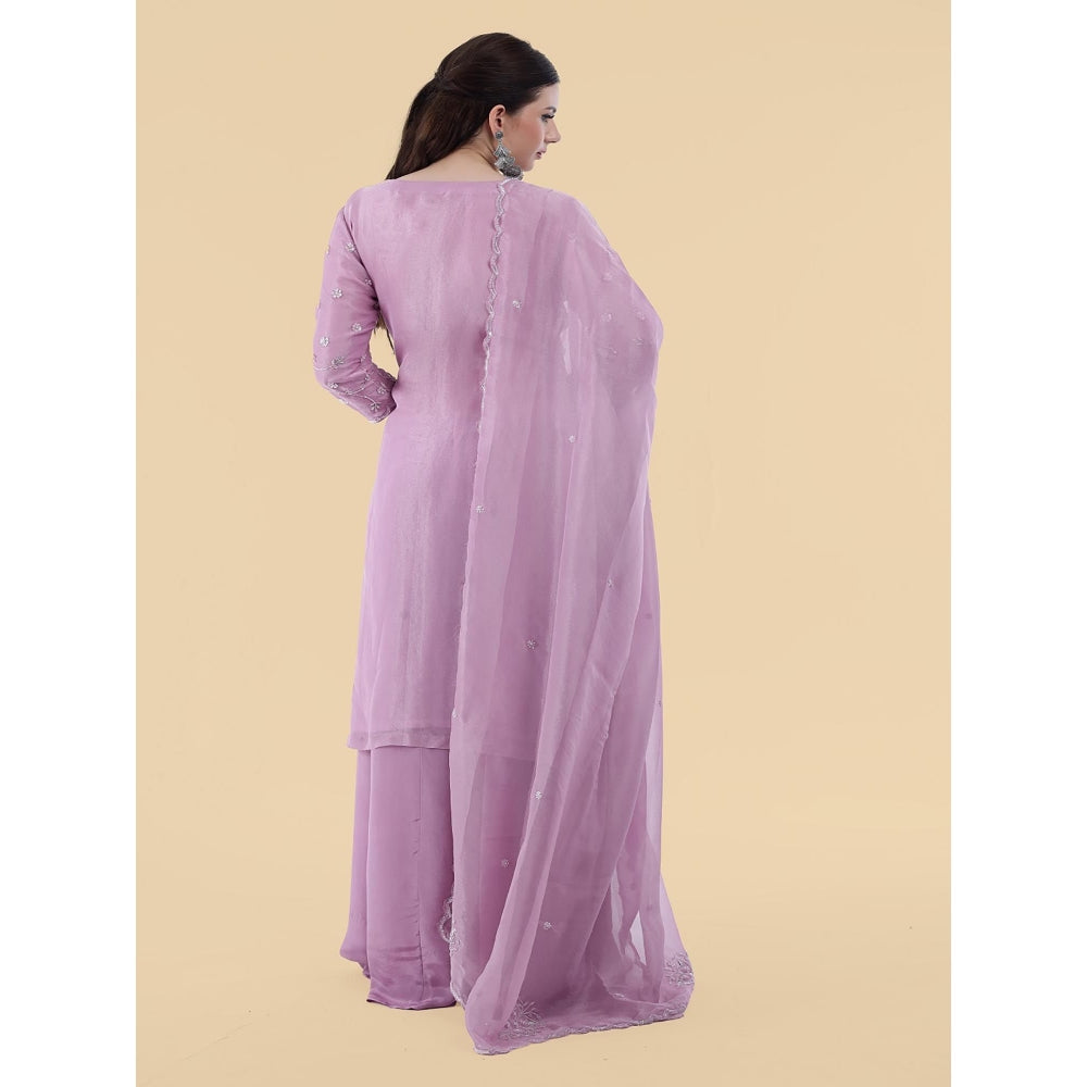 MILU MADAN Lavender Crepe Tissue Kurta with Palazzo and Dupatta