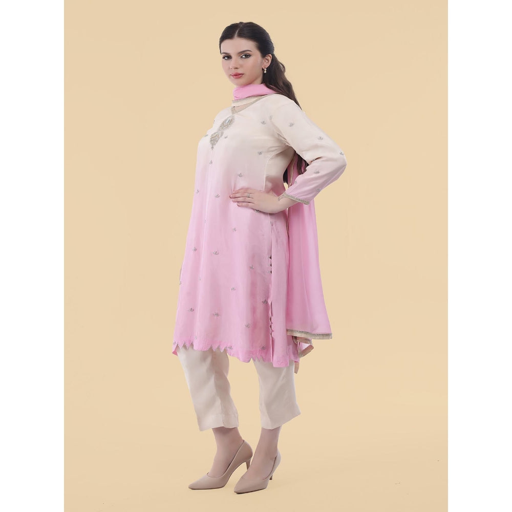 MILU MADAN Cream Ombre Opara Silk Kurta with Pant and Dupatta