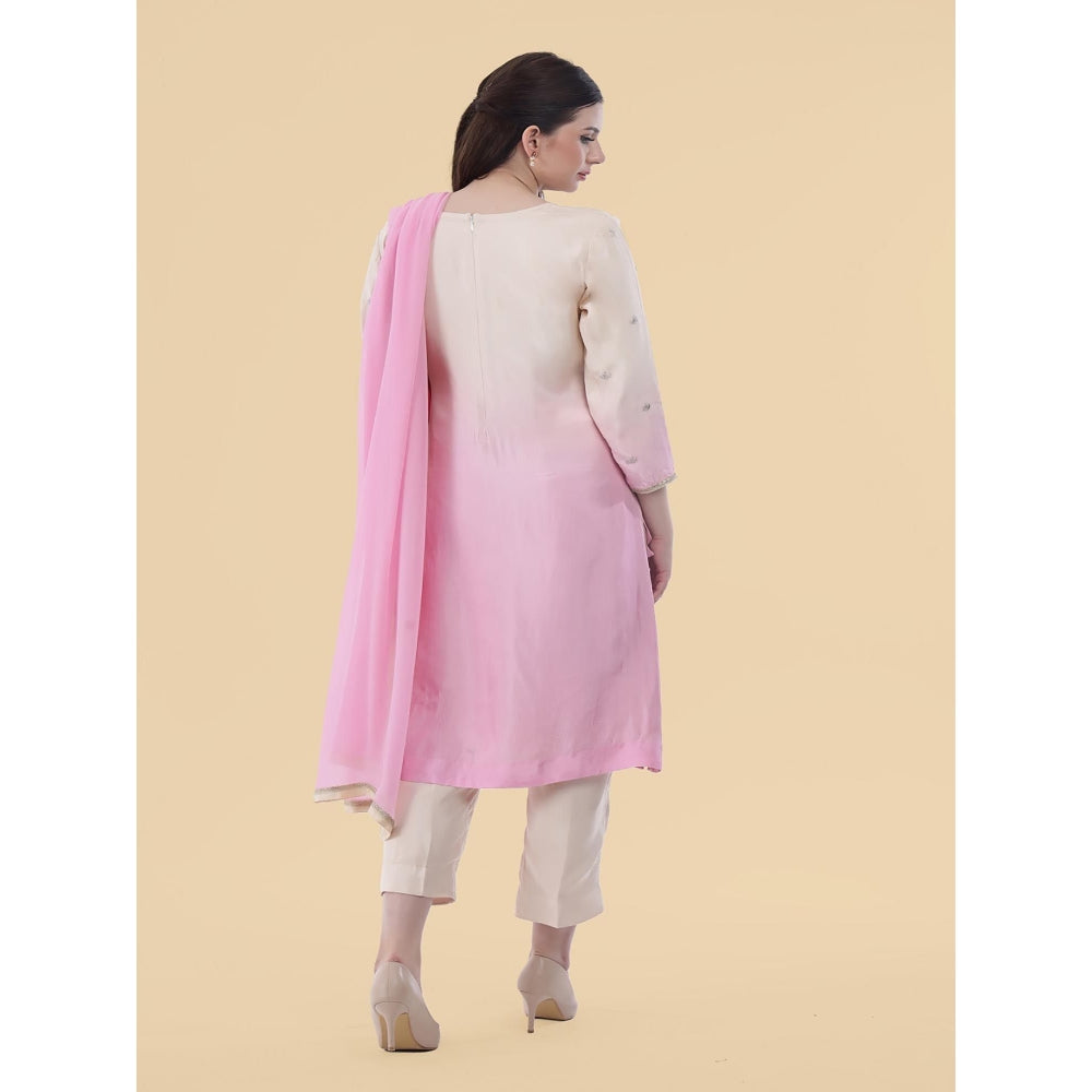 MILU MADAN Cream Ombre Opara Silk Kurta with Pant and Dupatta