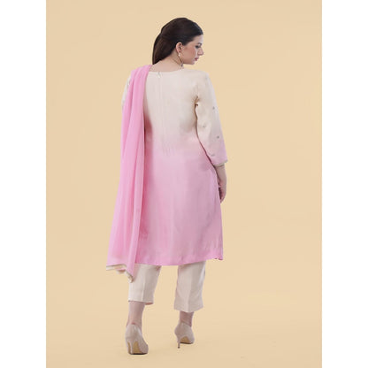 MILU MADAN Cream Ombre Opara Silk Kurta with Pant and Dupatta