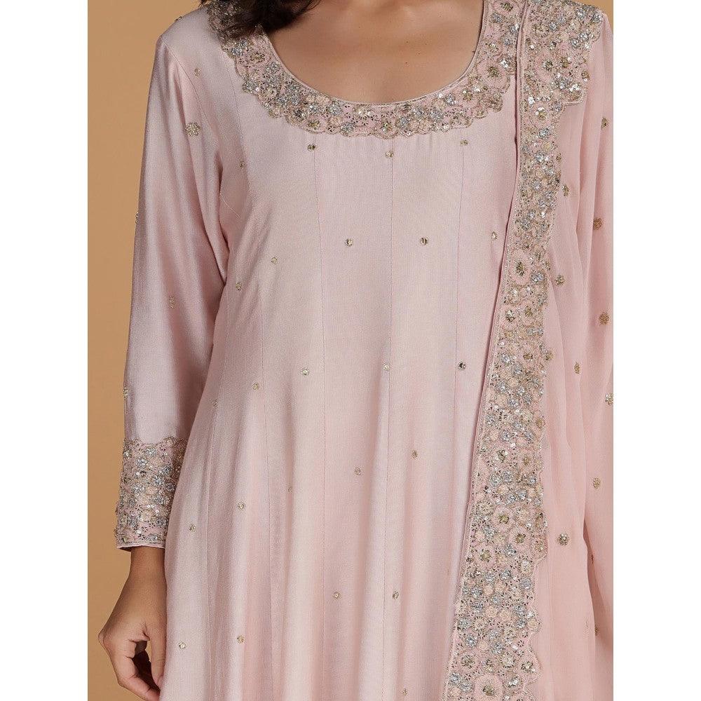 MILU MADAN Light Pink Katan Silk Anarkali with Dupatta