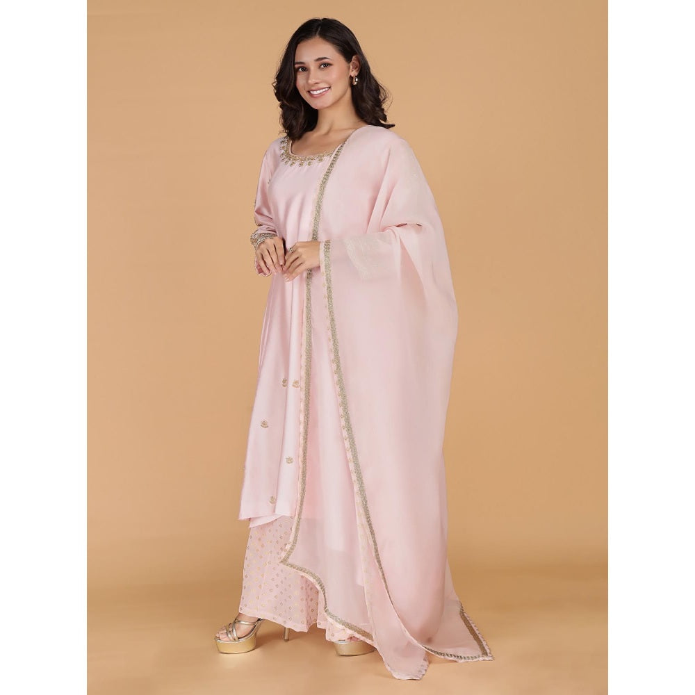 MILU MADAN Light Pink Katan Silk Kurta with Sharara and Dupatta