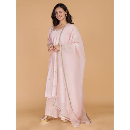 MILU MADAN Light Pink Katan Silk Kurta with Sharara and Dupatta
