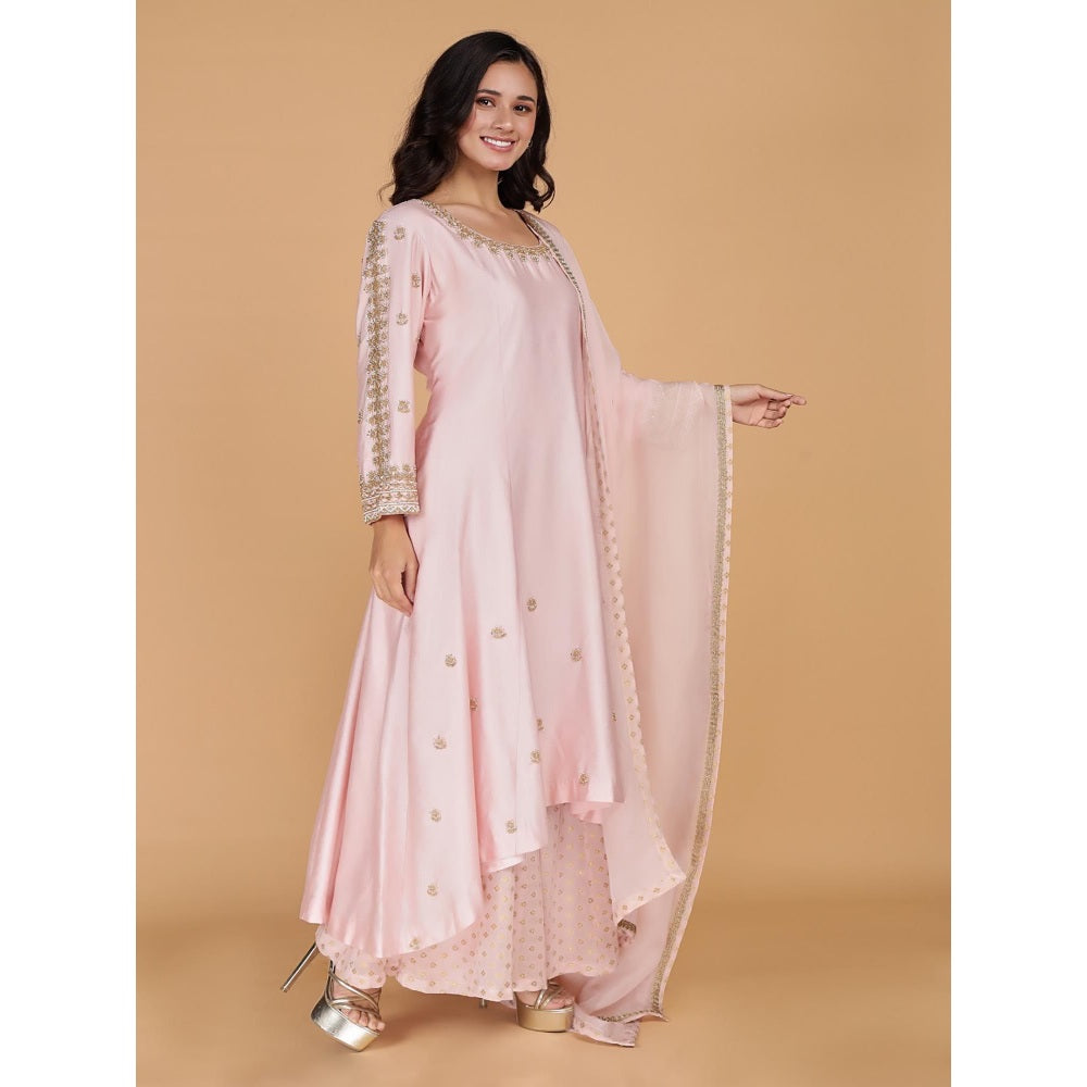 MILU MADAN Light Pink Katan Silk Kurta with Sharara and Dupatta
