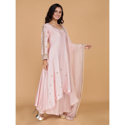 MILU MADAN Light Pink Katan Silk Kurta with Sharara and Dupatta
