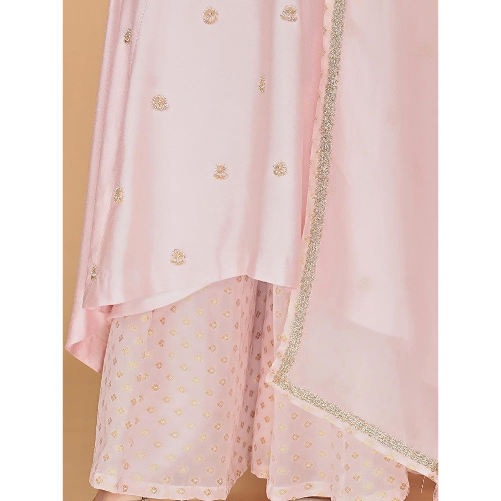MILU MADAN Light Pink Katan Silk Kurta with Sharara and Dupatta