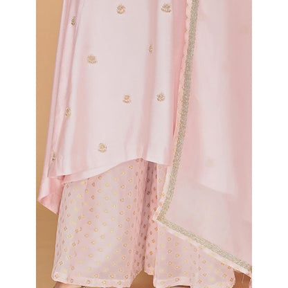MILU MADAN Light Pink Katan Silk Kurta with Sharara and Dupatta