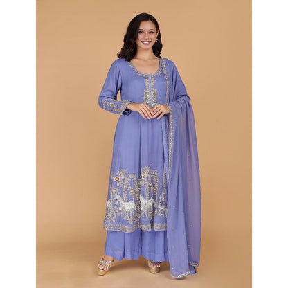 MILU MADAN Purple Georgette Anarkali with Sharara and Dupatta