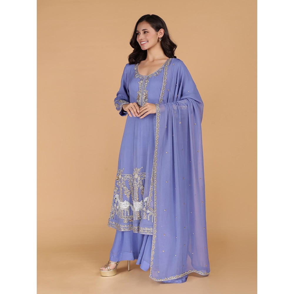 MILU MADAN Purple Georgette Anarkali with Sharara and Dupatta