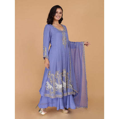 MILU MADAN Purple Georgette Anarkali with Sharara and Dupatta