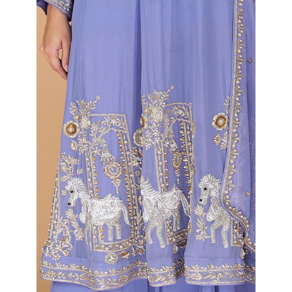 MILU MADAN Purple Georgette Anarkali with Sharara and Dupatta