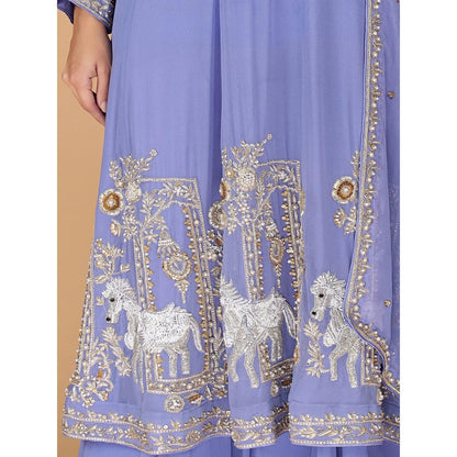 MILU MADAN Purple Georgette Anarkali with Sharara and Dupatta