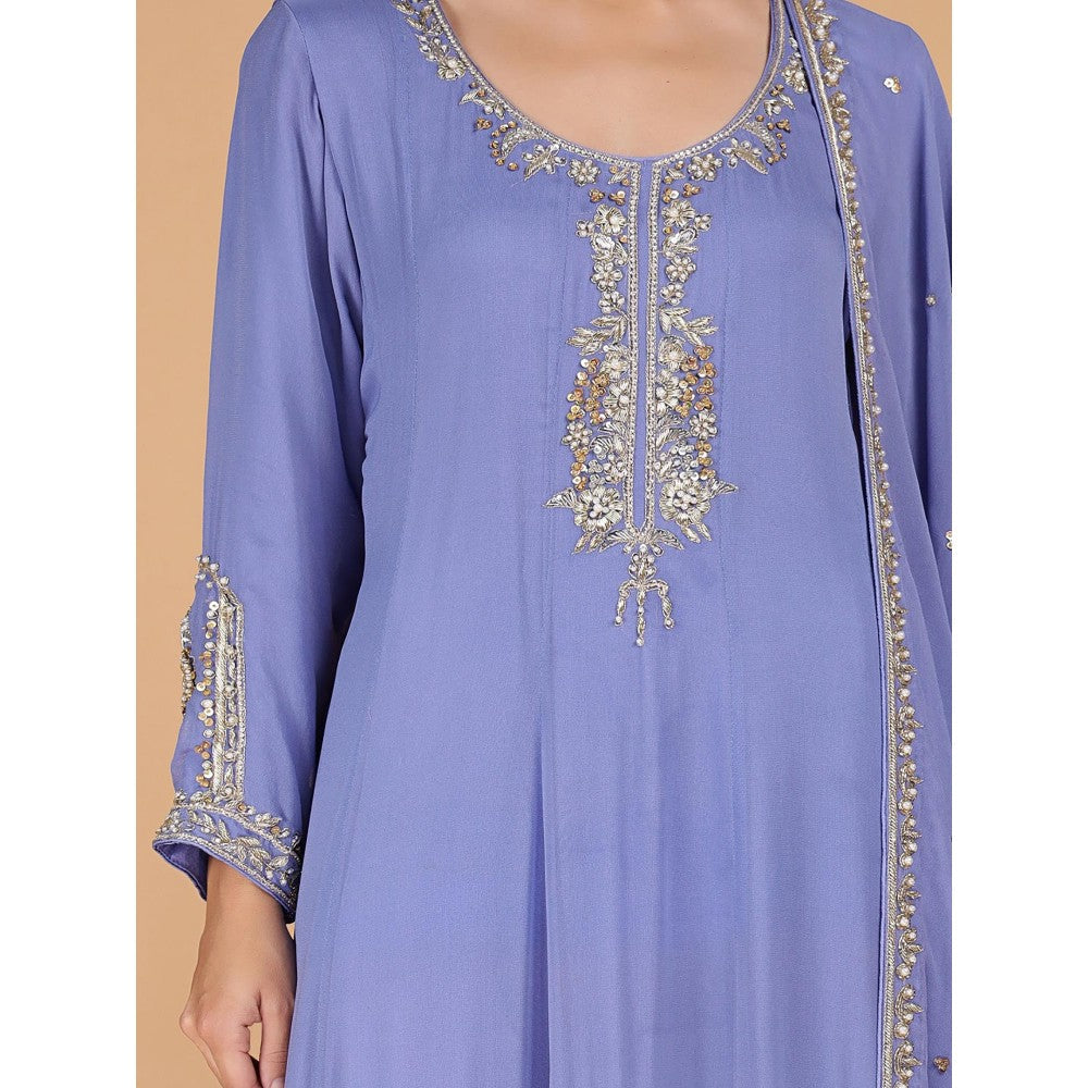 MILU MADAN Purple Georgette Anarkali with Sharara and Dupatta
