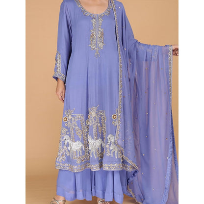 MILU MADAN Purple Georgette Anarkali with Sharara and Dupatta