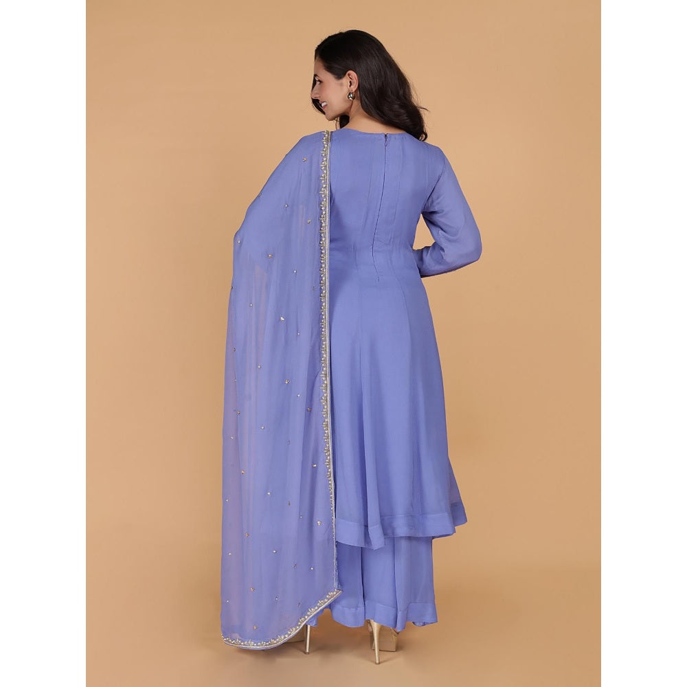 MILU MADAN Purple Georgette Anarkali with Sharara and Dupatta