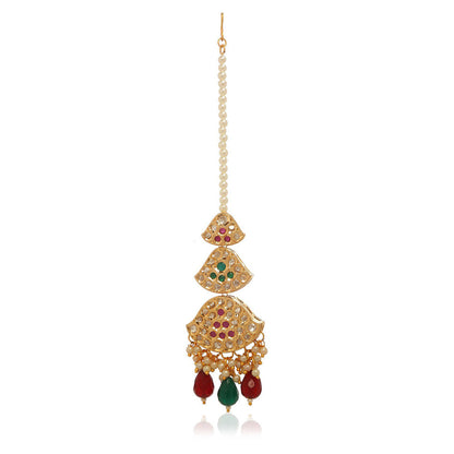 MINAKI 22K Gold Plated Maang Tikka In Kundan - Polki Setting-Multi-Color