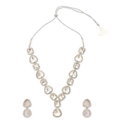 MINAKI 22K Gold Plated Necklace Set In Kundan-Polki Setting-Silver (Set of 2)