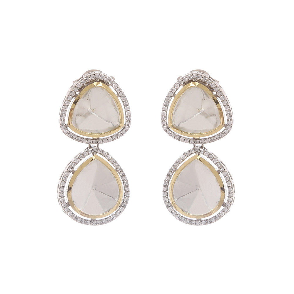 MINAKI 22K Gold Plated Necklace Set In Kundan-Polki Setting-Silver (Set of 2)