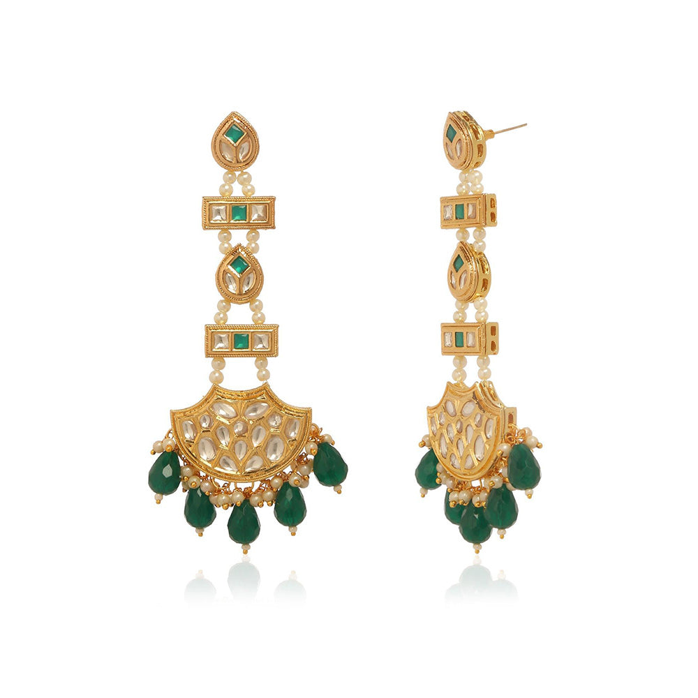 MINAKI Green Jewellery Maang Tikka and Earrings