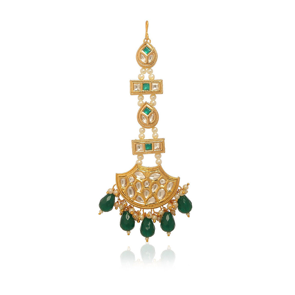 MINAKI Green Jewellery Maang Tikka and Earrings