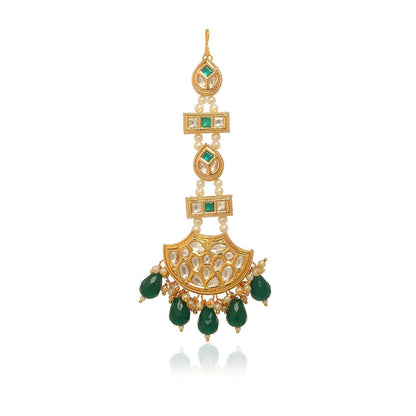MINAKI Green Jewellery Maang Tikka and Earrings
