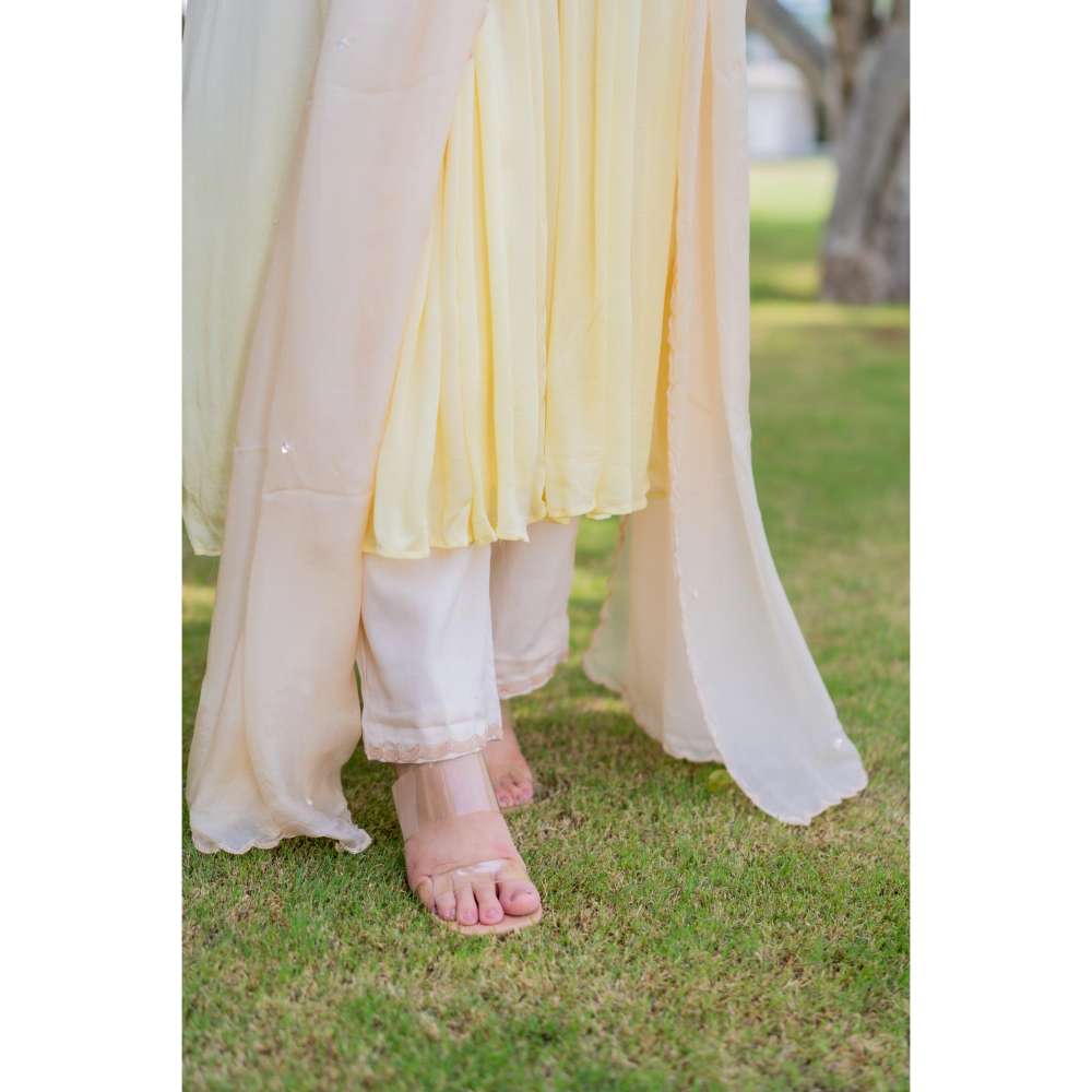 MINSH Citrine Ombre Beige Anarkali Kurta With Pant And Dupatta (Set of 3)