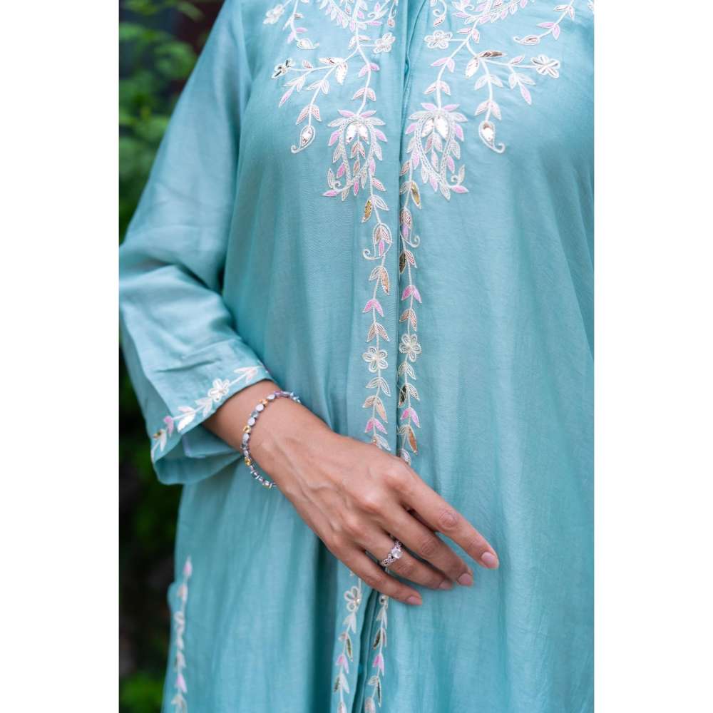 MINSH Peony Blue Kurta With Pant And Dupatta (Set of 3)
