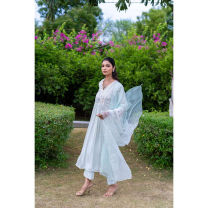 MINSH Blue Bell Kurta With Pant And Dupatta (Set of 3)