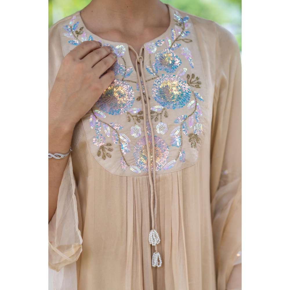 MINSH Tuscan Khaki Kurta With Pant And Dupatta (Set of 3)