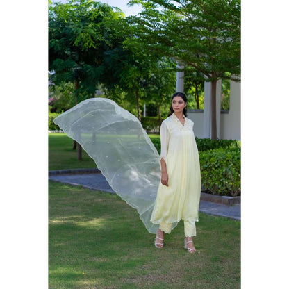 MINSH Primrose Yellow Kurta With Pant And Dupatta (Set of 3)