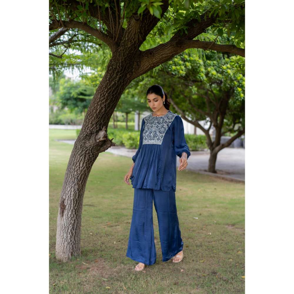 MINSH Midnight Blue Kurti With Palazzo (Set of 2)