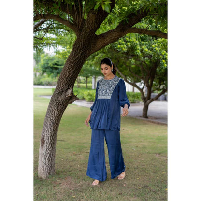 MINSH Midnight Blue Kurti With Palazzo (Set of 2)