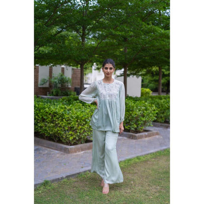 MINSH Eucalyptus Green Kurti With Palazzo (Set of 2)