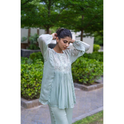 MINSH Eucalyptus Green Kurti With Palazzo (Set of 2)