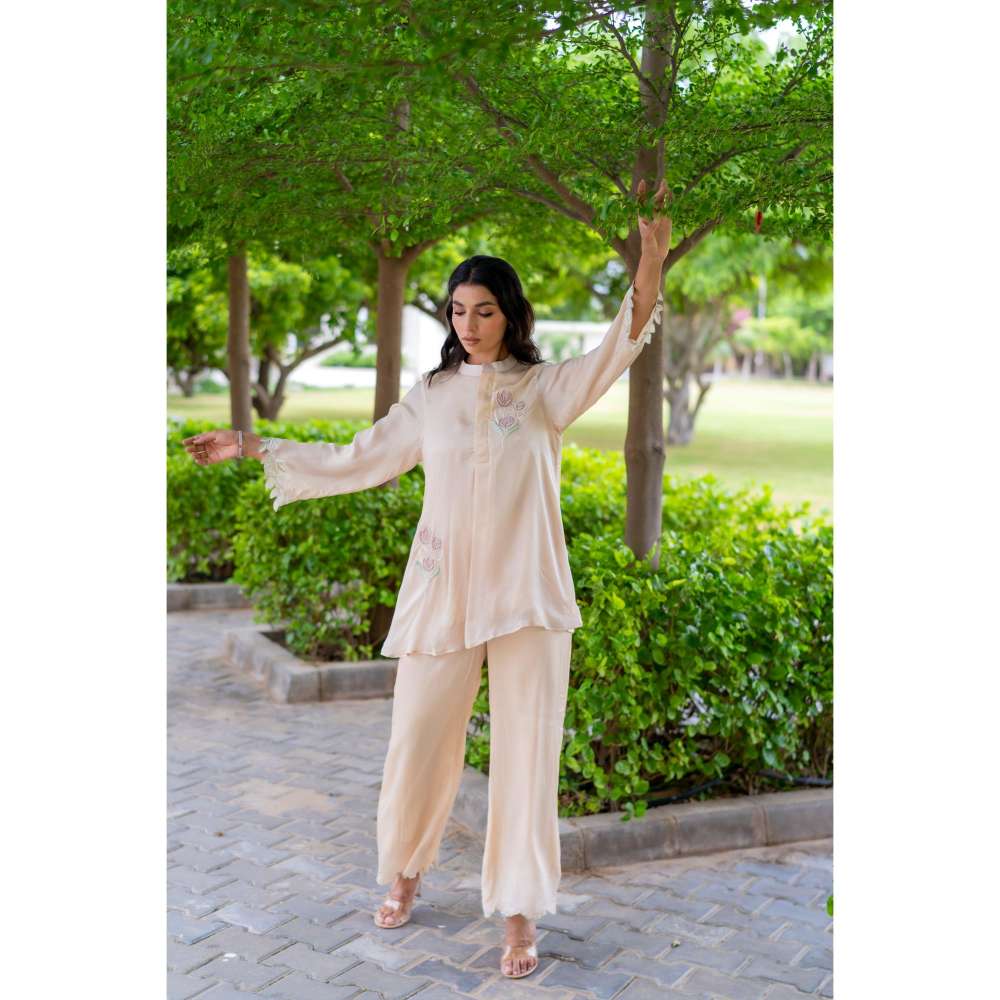MINSH Vanilla Beige Top With Palazzo (Set of 2)