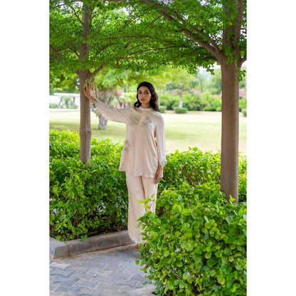 MINSH Vanilla Beige Top With Palazzo (Set of 2)