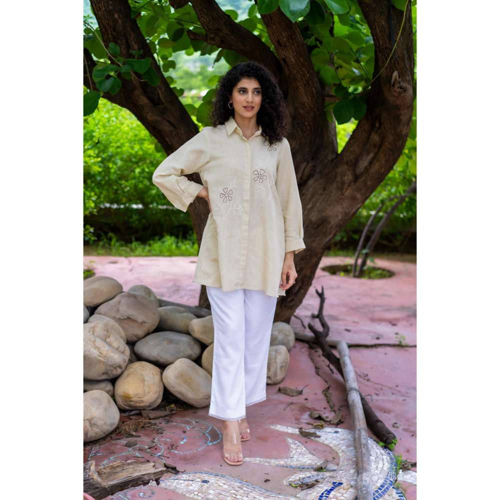 MINSH Solace Beige Shirt Style Kurti With Pant (Set of 2)