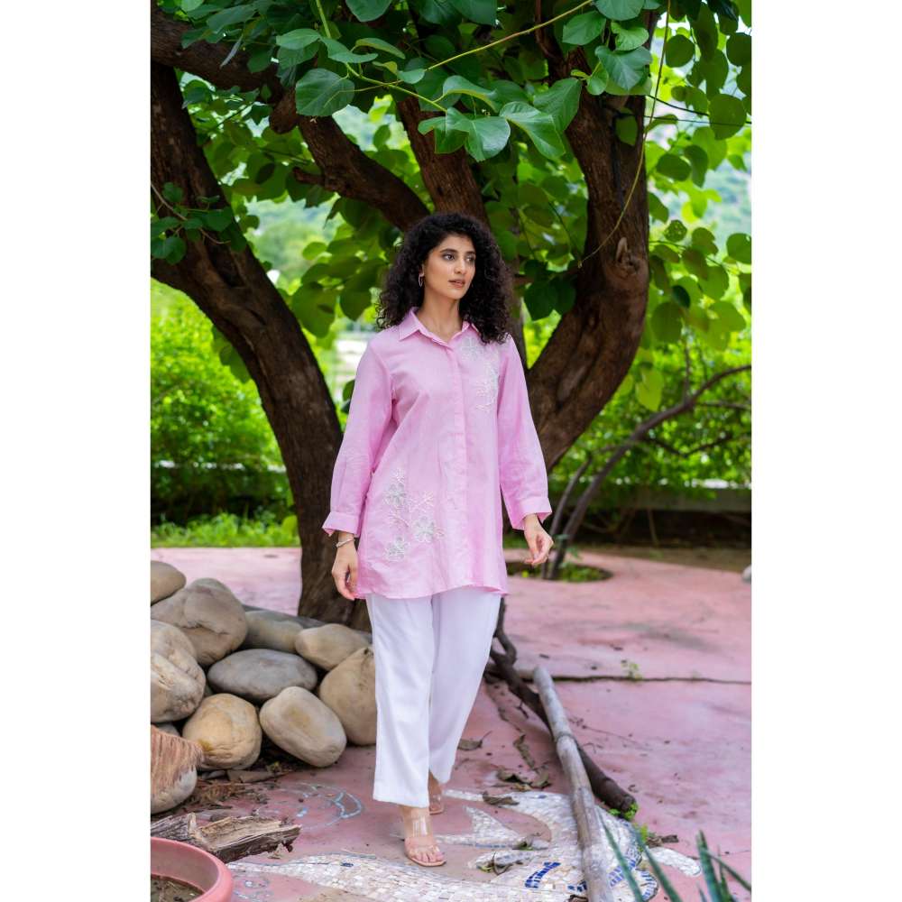 MINSH Pink Bliss Shirt Style Kurti With Pant (Set of 2)