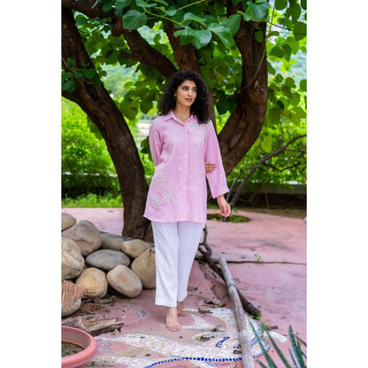 MINSH Pink Bliss Shirt Style Kurti With Pant (Set of 2)