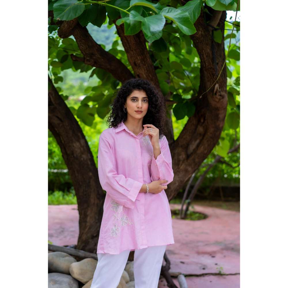 MINSH Pink Bliss Shirt Style Kurti With Pant (Set of 2)