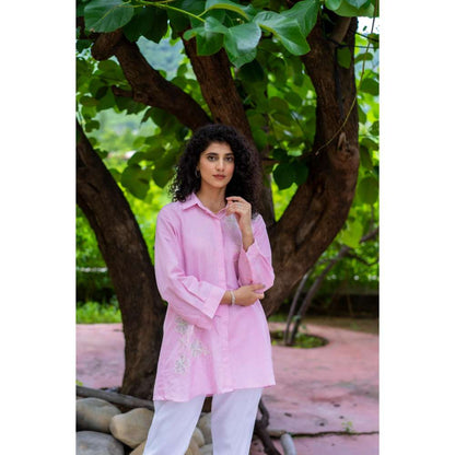 MINSH Pink Bliss Shirt Style Kurti With Pant (Set of 2)
