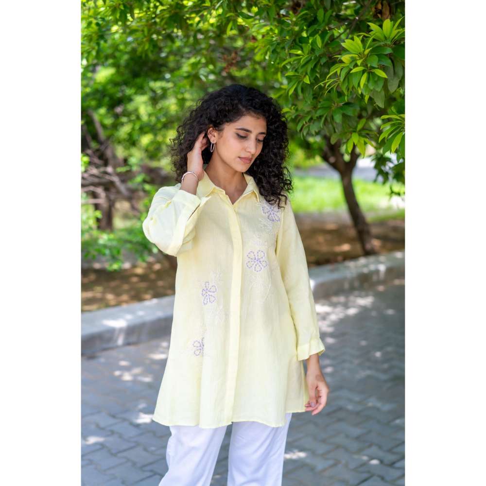 MINSH Elie Yellow Shirt Style Kurti With Pant (Set of 2)