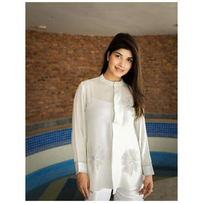 MINSH Pearl Petal Embroidered White Shirt
