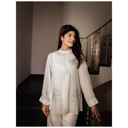 MINSH Pearl Petal Embroidered White Shirt