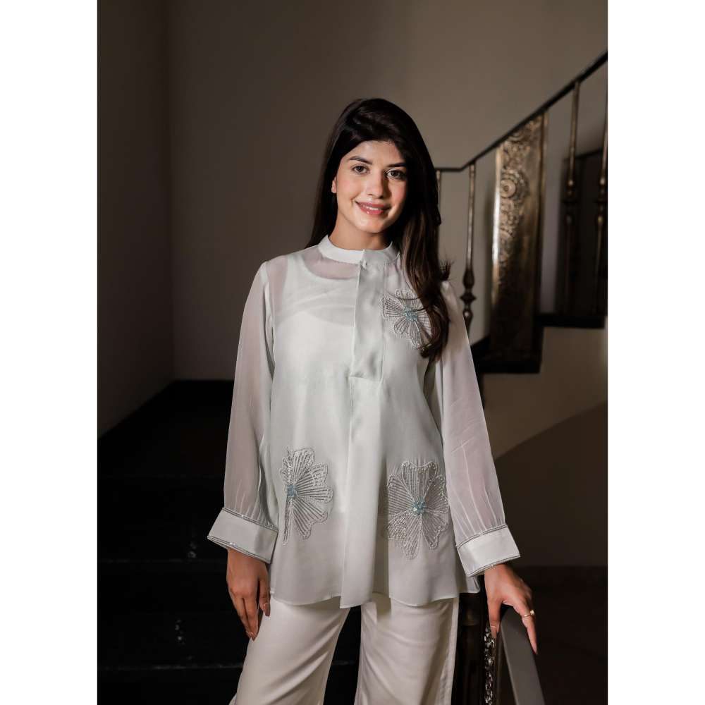MINSH Pearl Petal Embroidered White Shirt