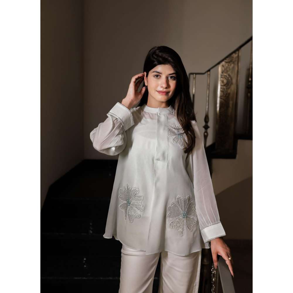 MINSH Pearl Petal Embroidered White Shirt