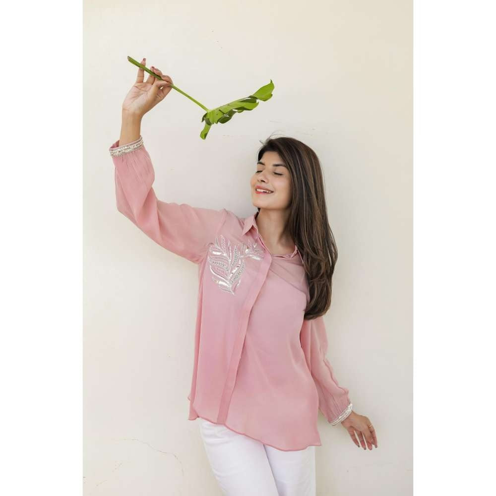 MINSH Rose Charm Embroidered Pink Shirt