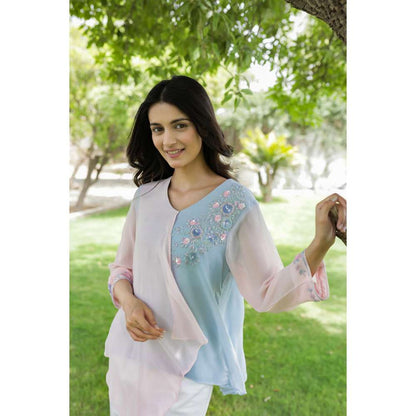 MINSH Blush Breeze Dual-Tone Embroidered Multi-Color Top